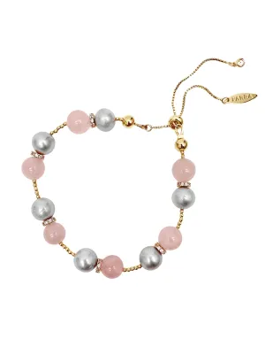 Pink Rose Quartz and Gray Freshwater Pearls Adjustable Bracelet LB003