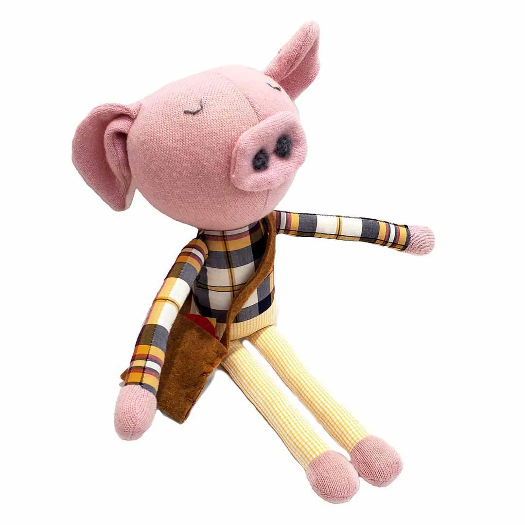 Plush - Pig in Blue Yellow Plaid Shirt by Fly Little Bird