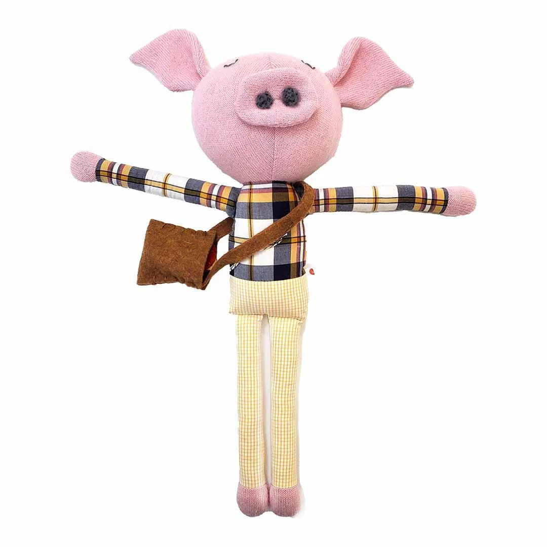 Plush - Pig in Blue Yellow Plaid Shirt by Fly Little Bird