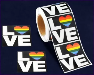 Rainbow Heart Love Square Stickers (250 Stickers)