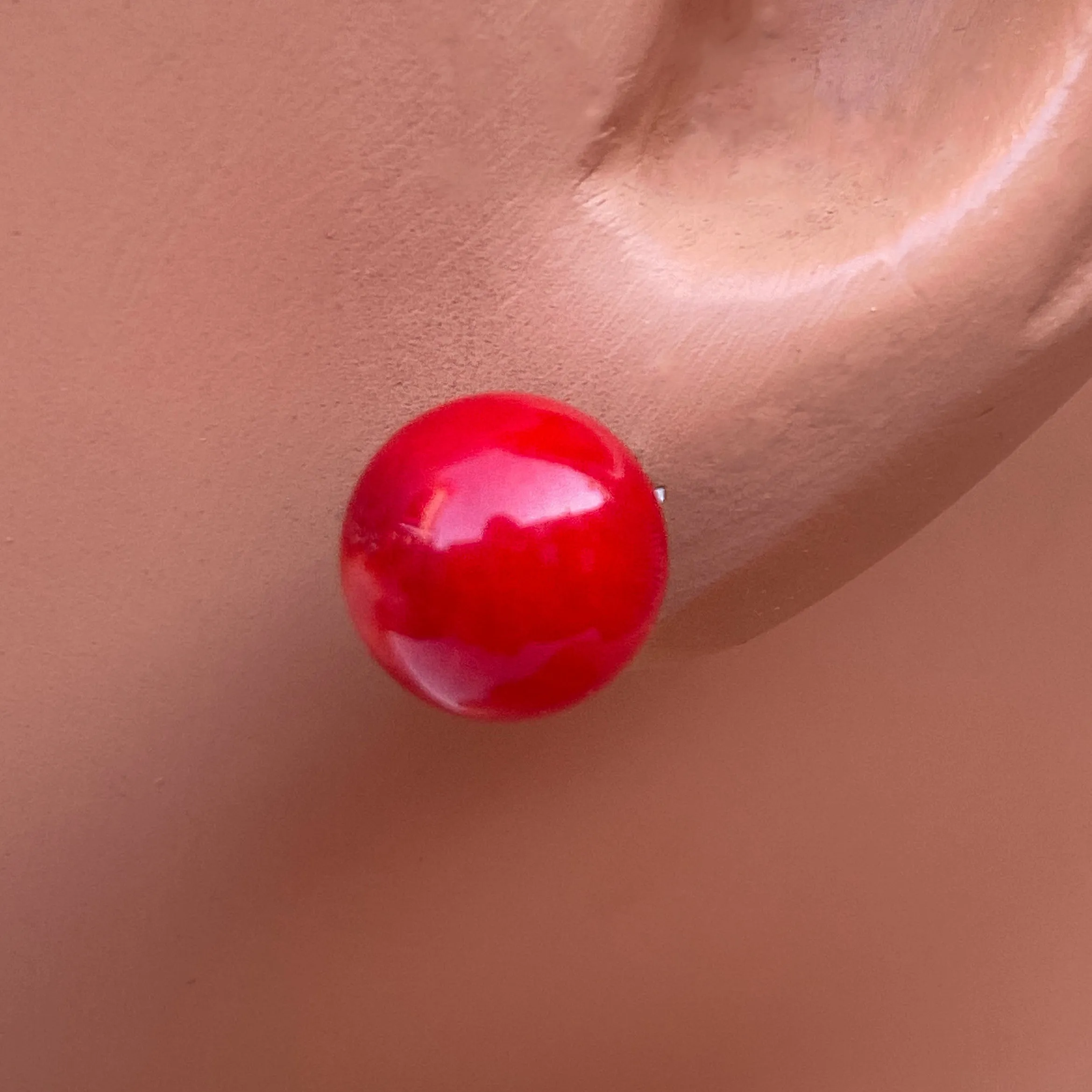 Red coral gemstone stud earrings