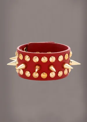 Red Spike Studded Leather Bracelet