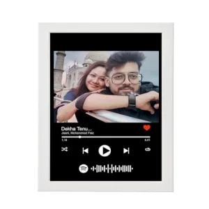 SAI UNIQUE GIFTS Customized 1 Photo with Your favourite Song Spotify Frame With Hanging Hook | Personalized Frame with scannable code For Gift-Birthday, Anniversary White A5 Photo Frame ( White Colour)