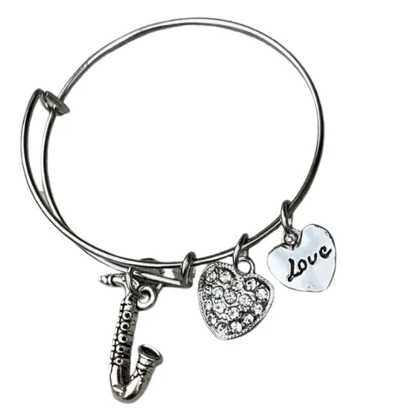 Saxophone Charm Bangle Bracelet