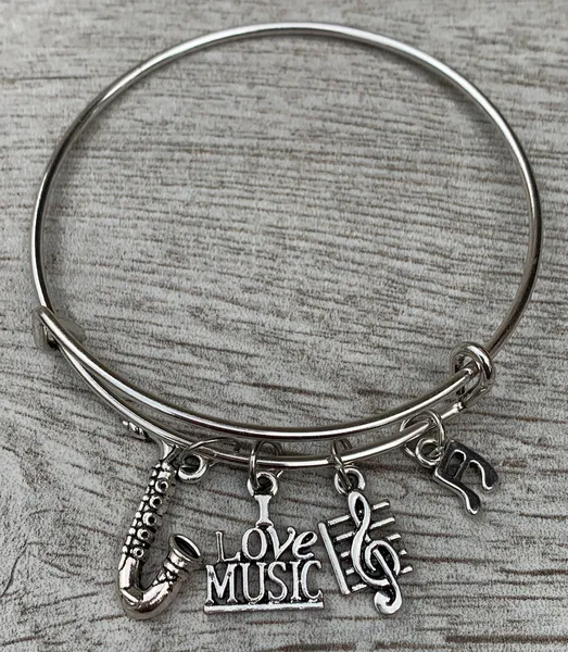 Saxophone Charm Bangle Bracelet