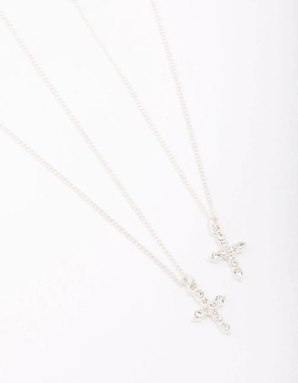 Silver Classic Diamante Cross Necklace Pack