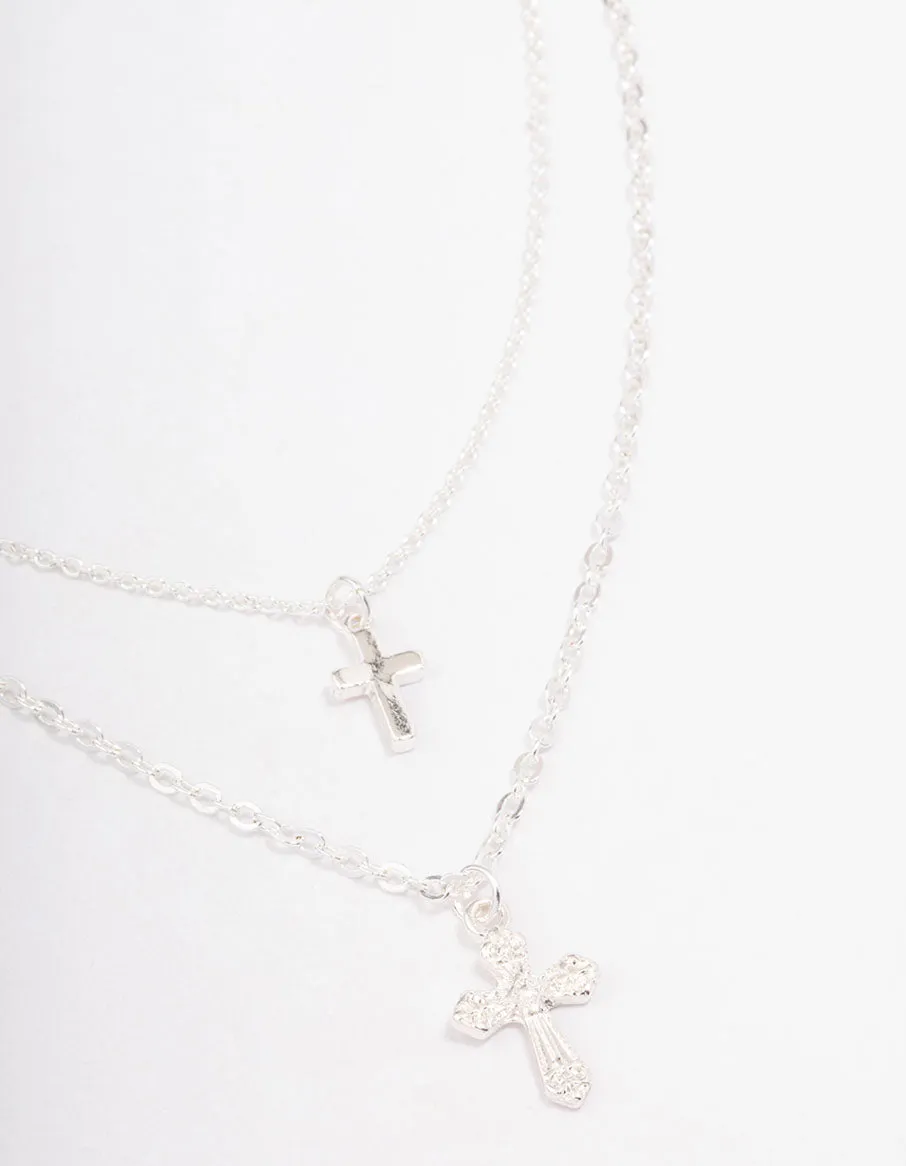 Silver Mixed Texture Cross Necklace