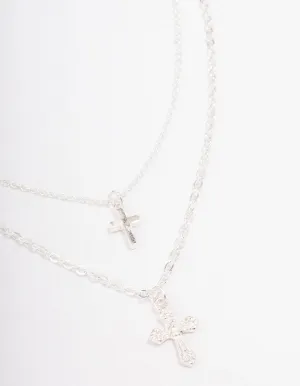 Silver Mixed Texture Cross Necklace