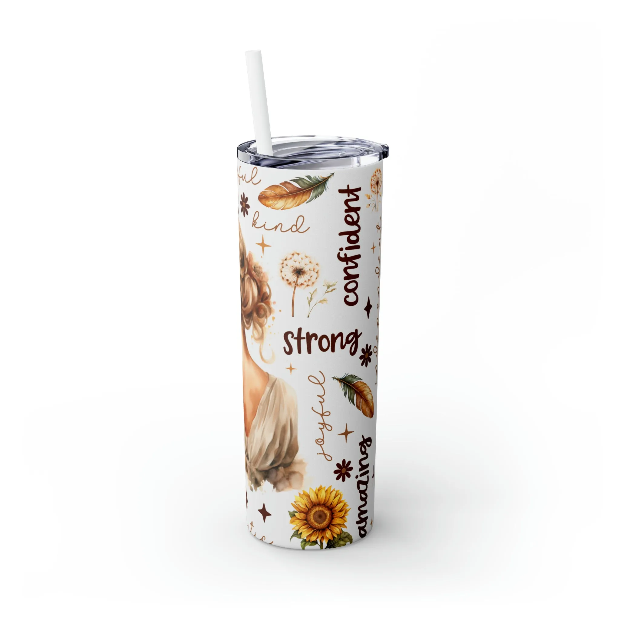 Skinny Tumbler with Straw, 20oz, Affirmation, Woman Blonde Hair, awd-503