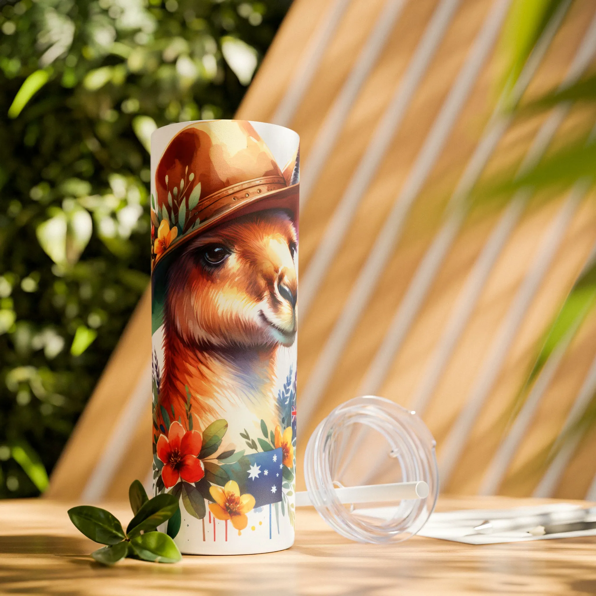 Skinny Tumbler with Straw, 20oz, Australian Animal, Kangaroo, awd-1315