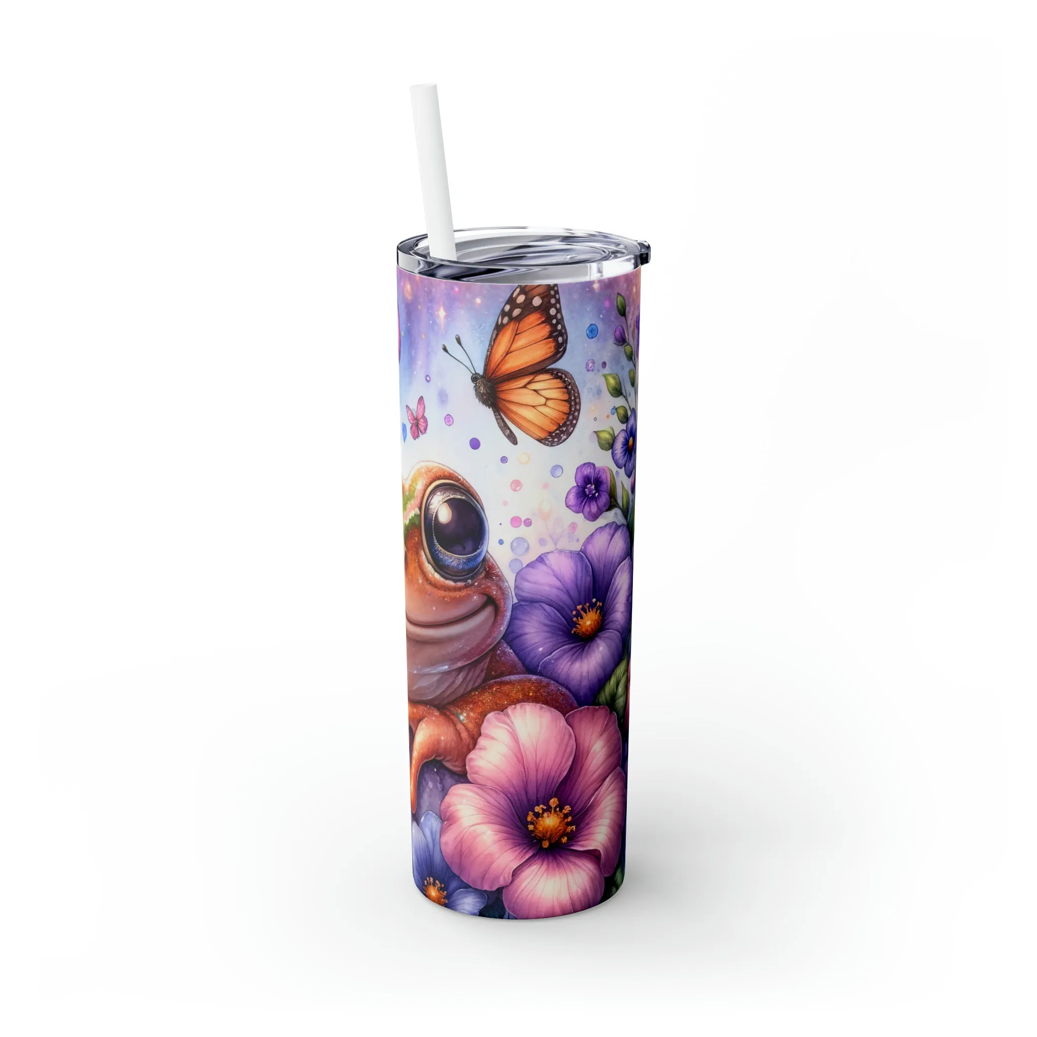 Skinny Tumbler with Straw, 20oz, Floral & Frog, awd-412