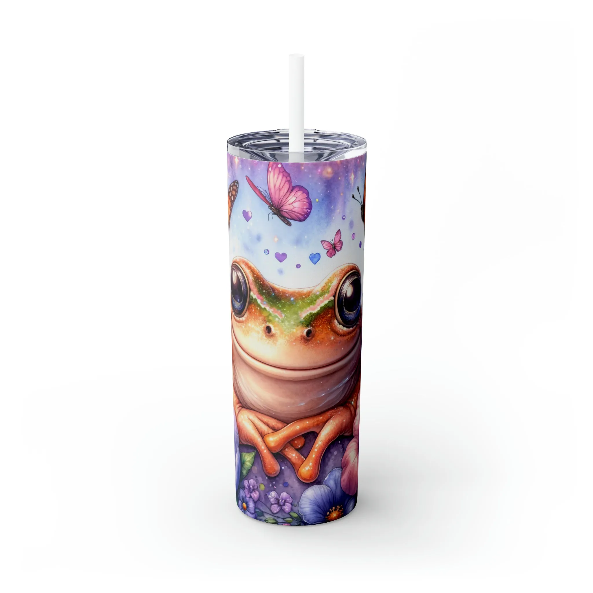 Skinny Tumbler with Straw, 20oz, Floral & Frog, awd-412