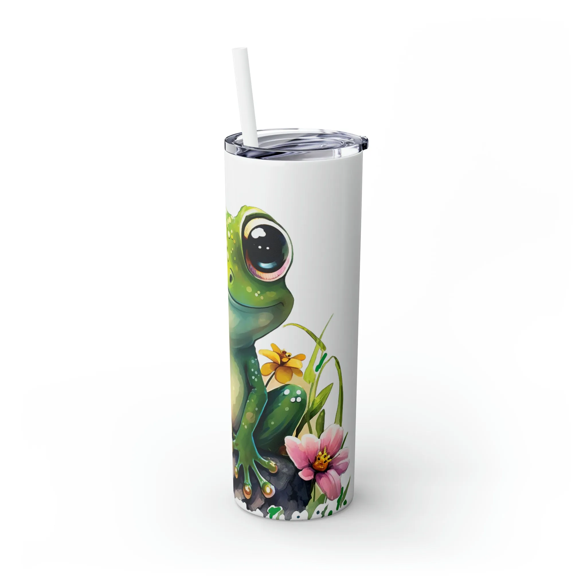 Skinny Tumbler with Straw, 20oz, Frog, awd-538