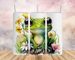 Skinny Tumbler with Straw, 20oz, Frog, awd-538