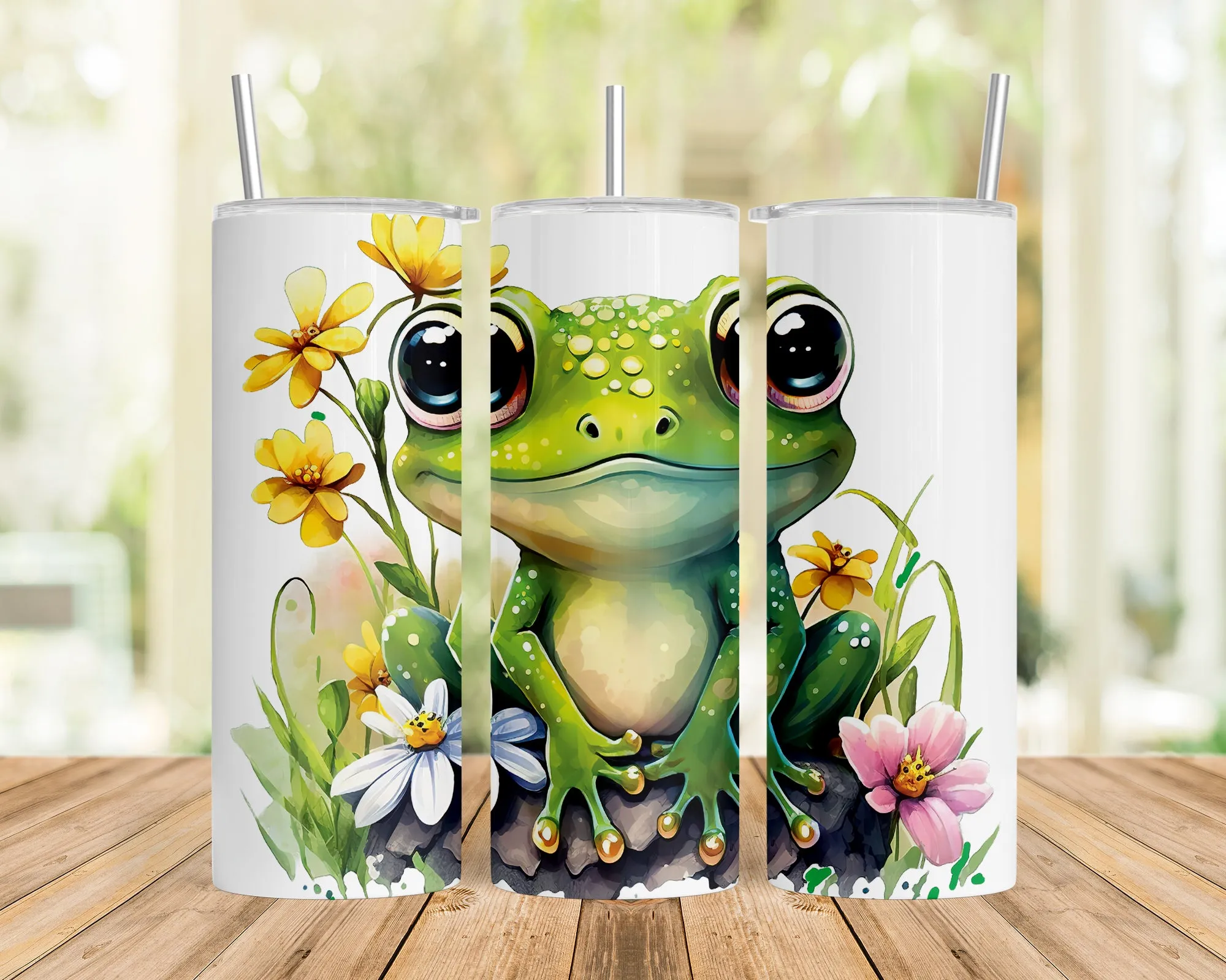 Skinny Tumbler with Straw, 20oz, Frog, awd-538