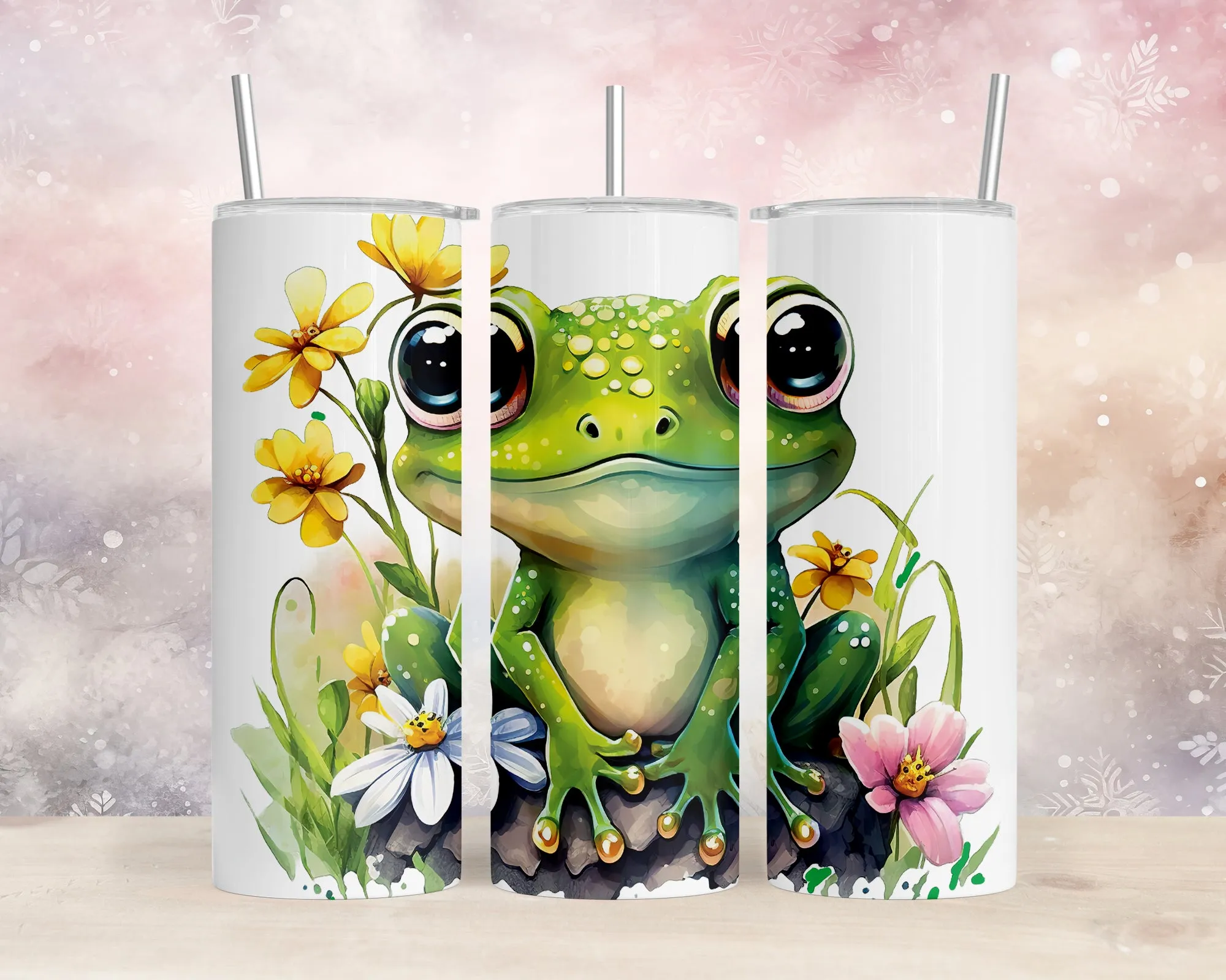 Skinny Tumbler with Straw, 20oz, Frog, awd-538