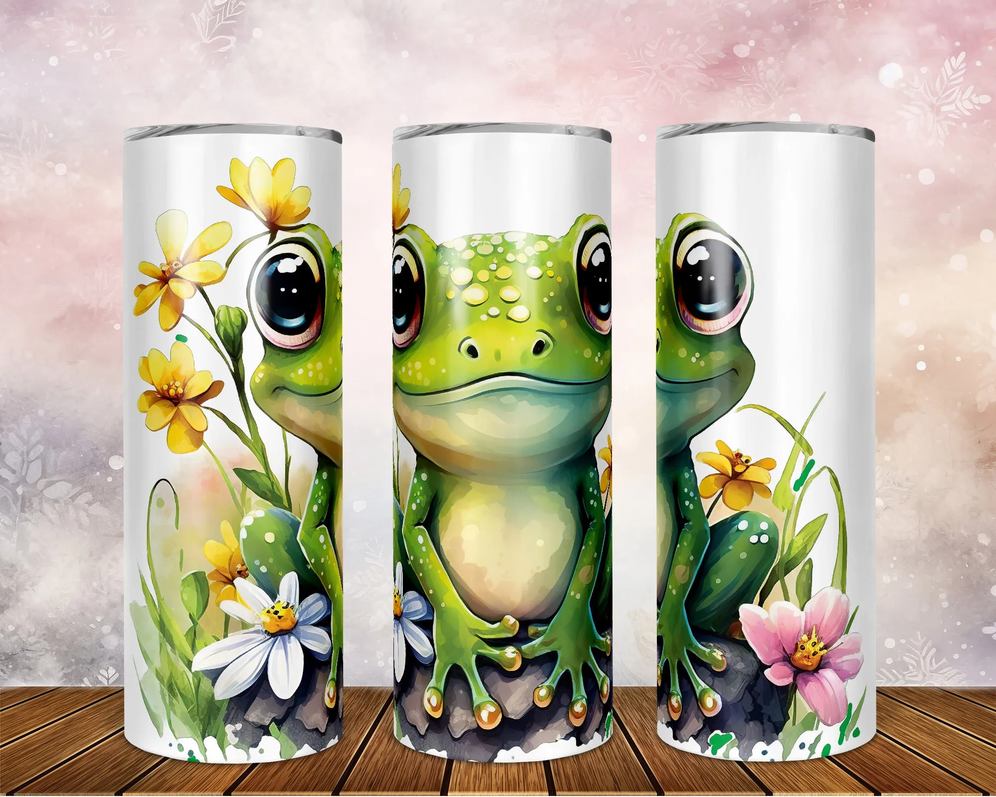 Skinny Tumbler with Straw, 20oz, Frog, awd-538