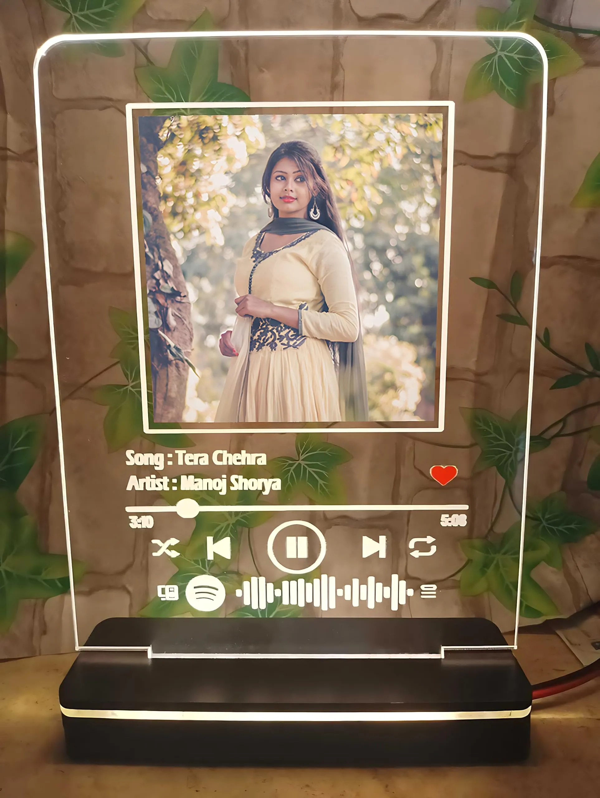 SRIKARA SAMANYU ENTERPRISES Customized Photo and song Spotify LED Plaque | Personalized Printed Frame with scannable code (Transparent, Acrylic, 6 * 8 Inches) Tabletop