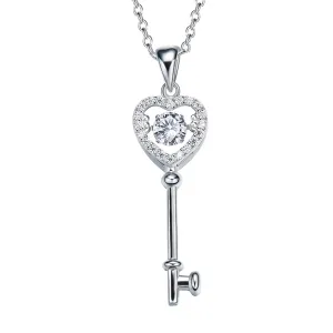 Sterling silver key to the heart dancing crystal necklace