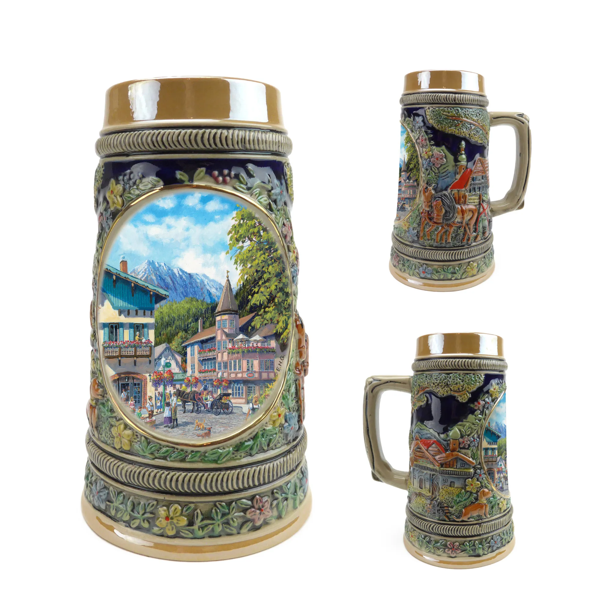 Summer in Germany Beer Stein .55 Liter Embossed Ceramic